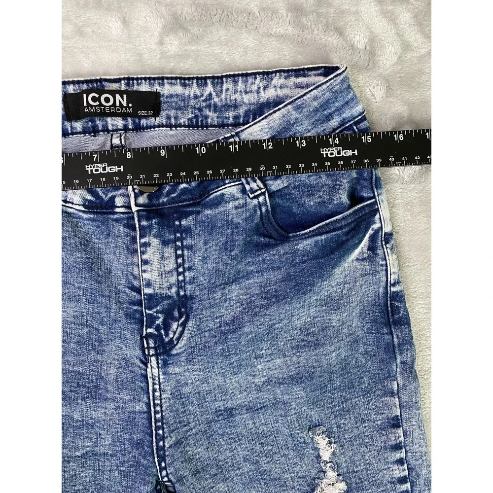 Icon‎ Amsterdam The Glitch Skinny Jeans Men 32 Blue Acid Wash Distressed Stripes
